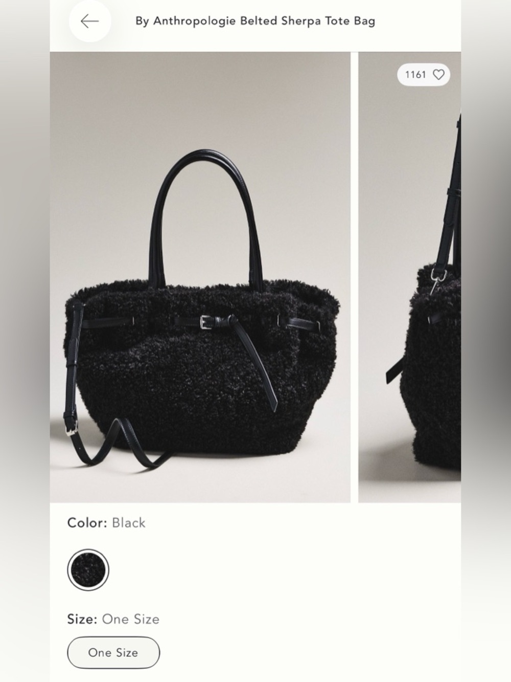Anthropologie Black Sherpa Tote with Leather Trim, new with tag, never used
